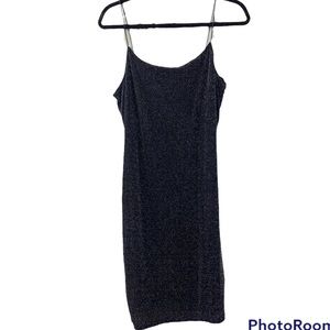 black sparkly h&m spaghetti strap midi dress. stretchy fabric.